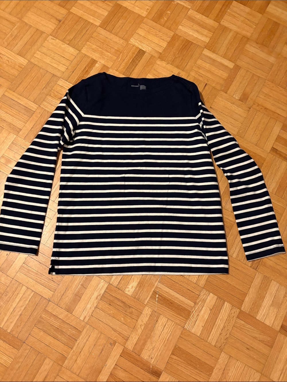 Muji Striped Long-Sleeve Boatneck Top in Navy and White